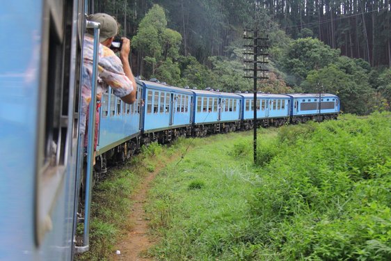 Ein Zug fährt durch den Dschungel von Sri Lanka