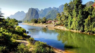 Nam Ou-Fluss bei Vang Vieng Panorama am Fluss