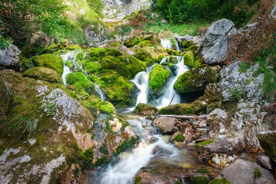 Isonzo Quelle in den Julischen Alpen Absteigende Nahaufnahme der Isonzo Quelle