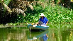 Fischer im Mekongdelta Ein Fischer im Boot auf dem Mekongdelta