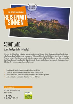  Downloaddatei des Posters für die Individualreise "Schottland per Bahn und zu Fuß" mit Kurzinformationen zur Reise nach Schottland.