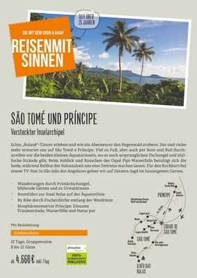Downloaddatei des Posters für die Gruppenreisen "Versteckter Inselarchipel" mit Kurzinformationen zur Reise nach São Tomé e Príncipe.