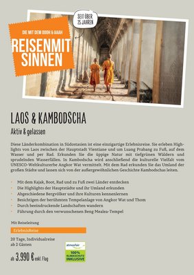 Downloaddatei des Posters für die Individualreise "Aktiv & gelassen" mit Kurzinformationen zur Reise nach Laos und Kambodscha.