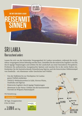 Downloaddatei des Posters für die Gruppenreisen "Überraschend anders" mit Kurzinformationen zur Reise nach Sri Lanka.