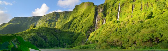 Ein Wasserfall inmitten von grüner Umgebung