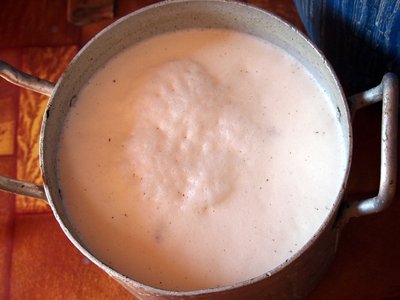 Ein Topf voller Airag, vergorener Stutenmilch