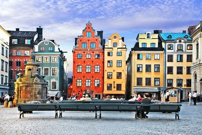 Bunte Häuser in Stockholm Bunte Häuser in der Innenstadt von Stockholm