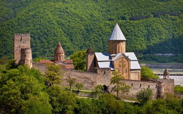 Blick auf eine Burg in der Natur Georgiens