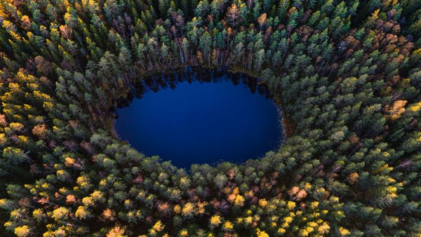 Ein See inmitten von vielen Bäumen im Nuuksio Nationalpark