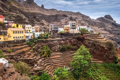 Bunte Häuser im Dorf Fontainhas auf Santo Antão