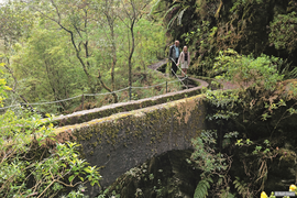 Eine alte Bogenbrücke hilft der Levada und Wanderern über eine kleine Schlucht. 